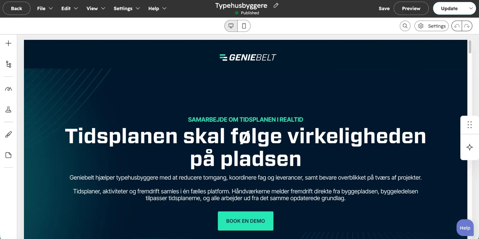A Danish landing page built from the reusable landing page template